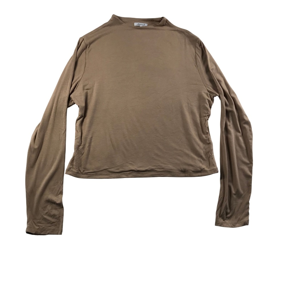 White Birch Tan Mock Neck Long Sleeve Cropped Top 3X T10375P